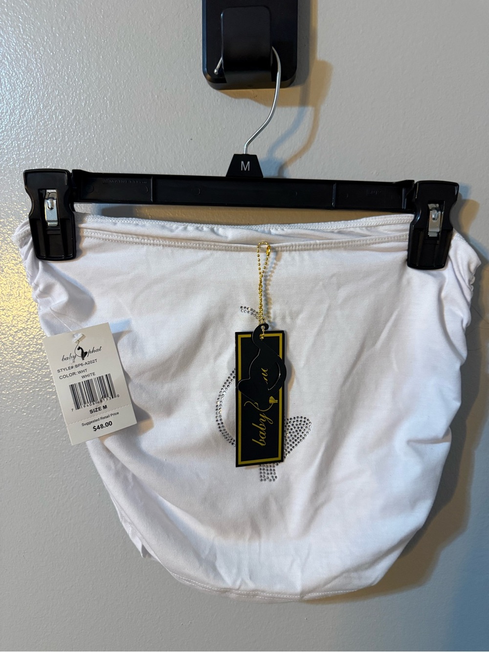 Baby Phat White Crop Top with Rhinestone Logo and Gold-Trim Tag